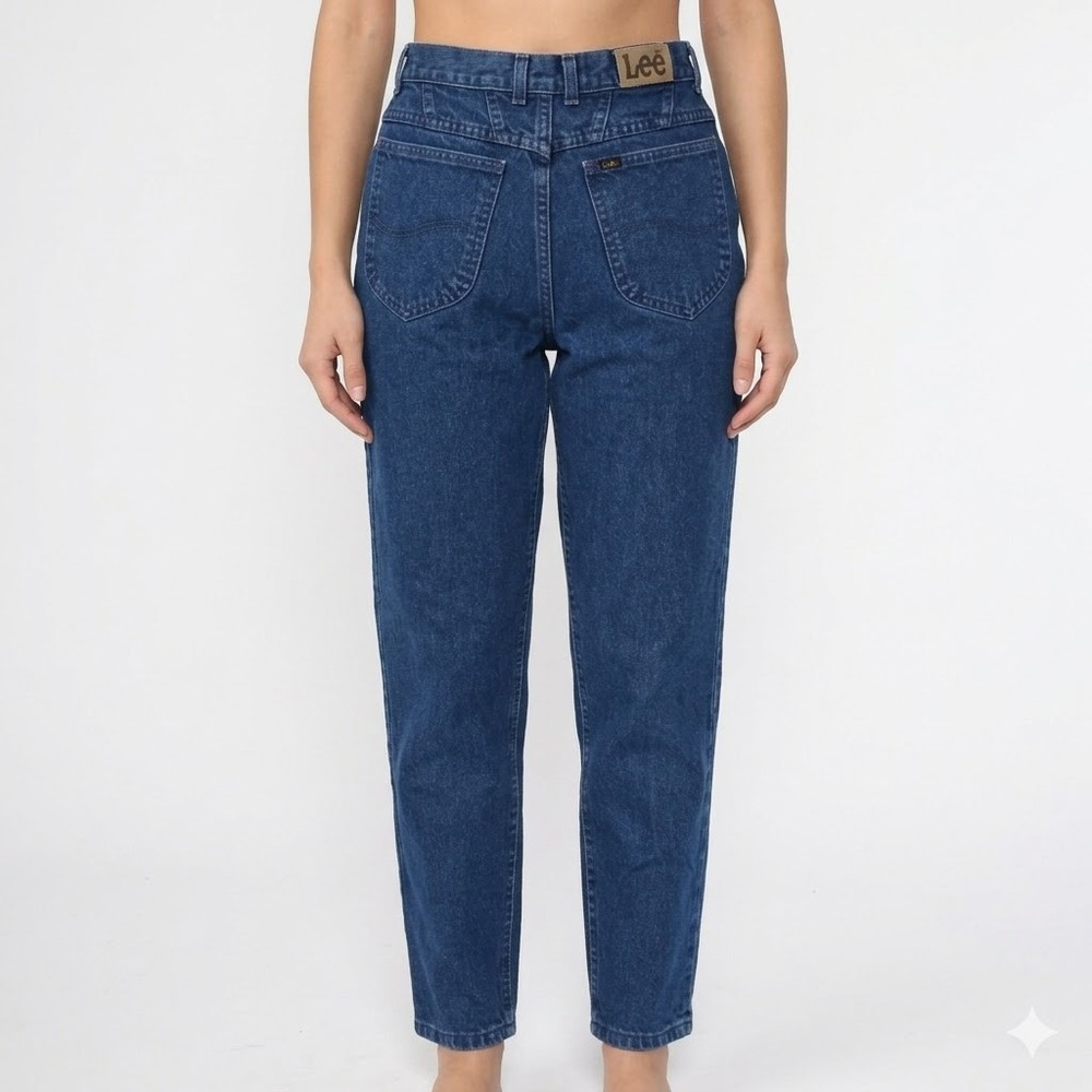 Lee Made in‎ USA High Waist Mom Jeans Tapered Leg 12 Pet Dark Blue Denim EUC